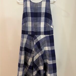 Eliza J Navy and White Plaid Midi Dress